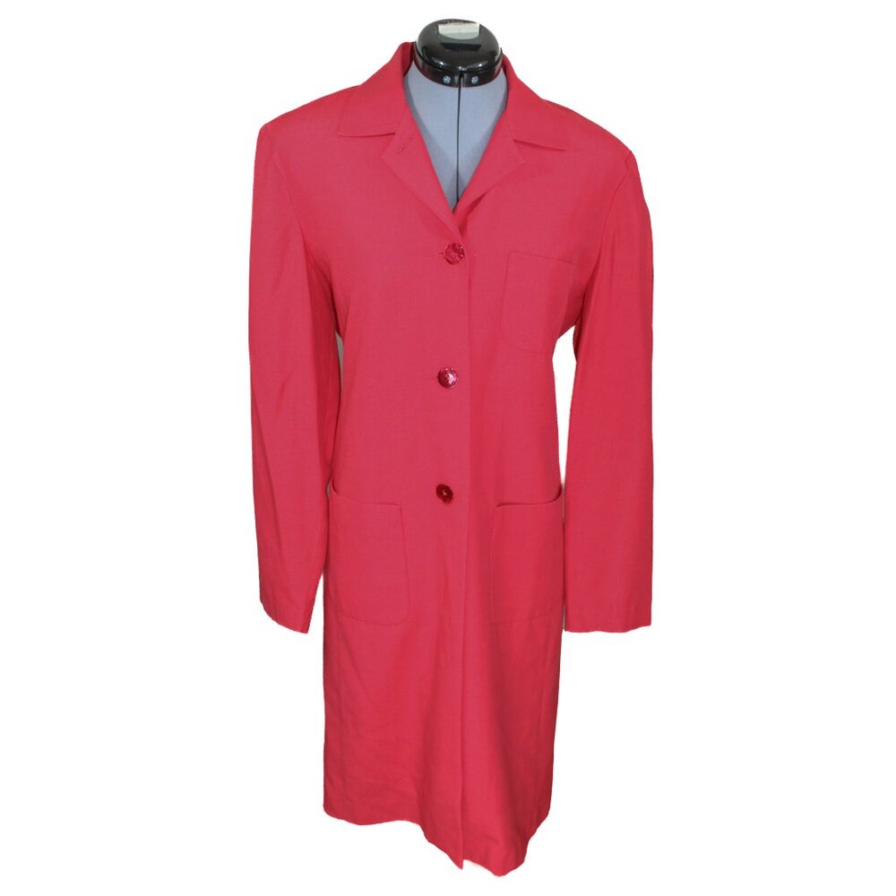 VTG Lois Snyder Dani Max Sz 10 Coral Long Jacket Lightweight Preppy Blazer 80s